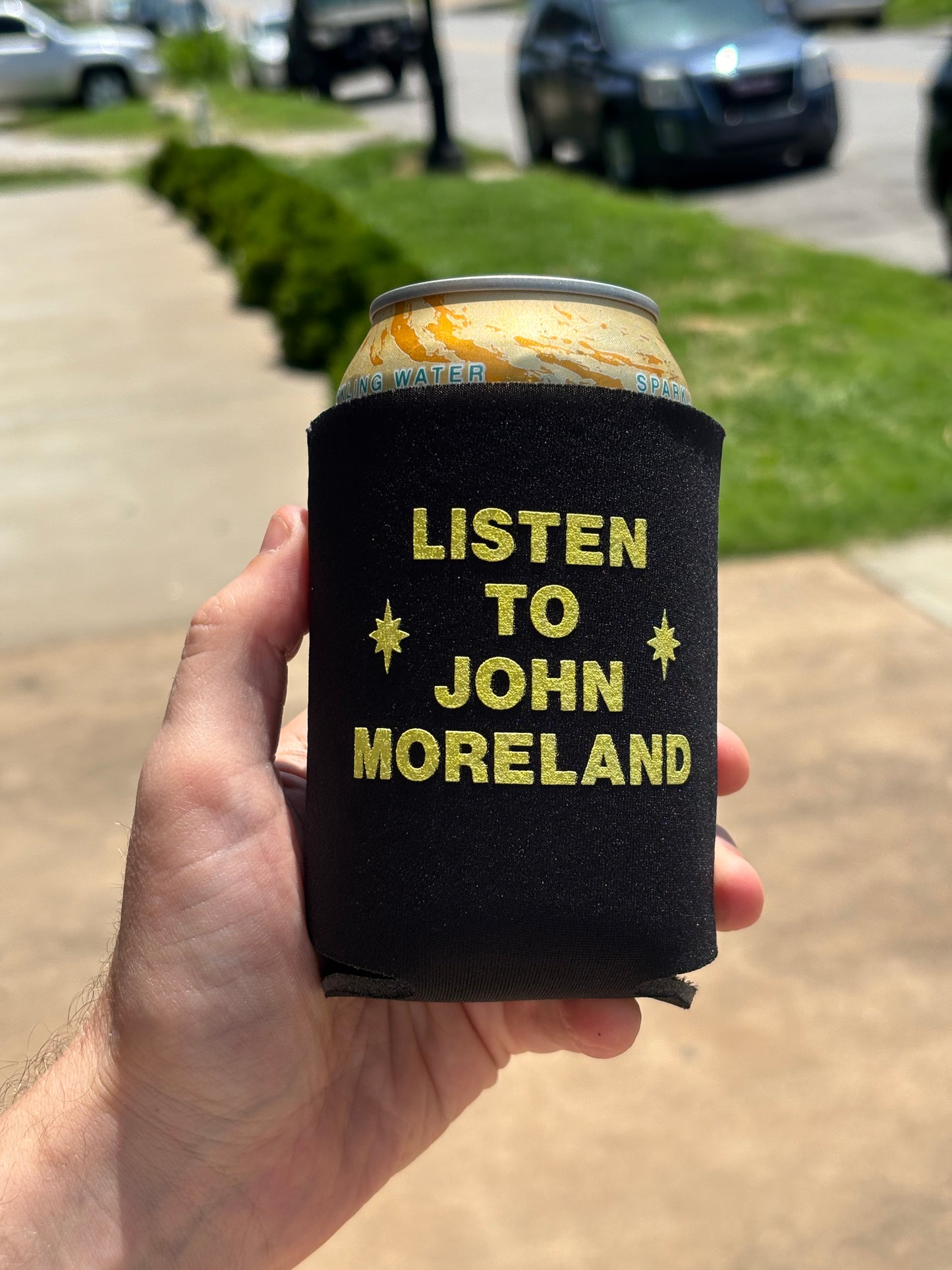 "Listen to John Moreland" Black Koozie