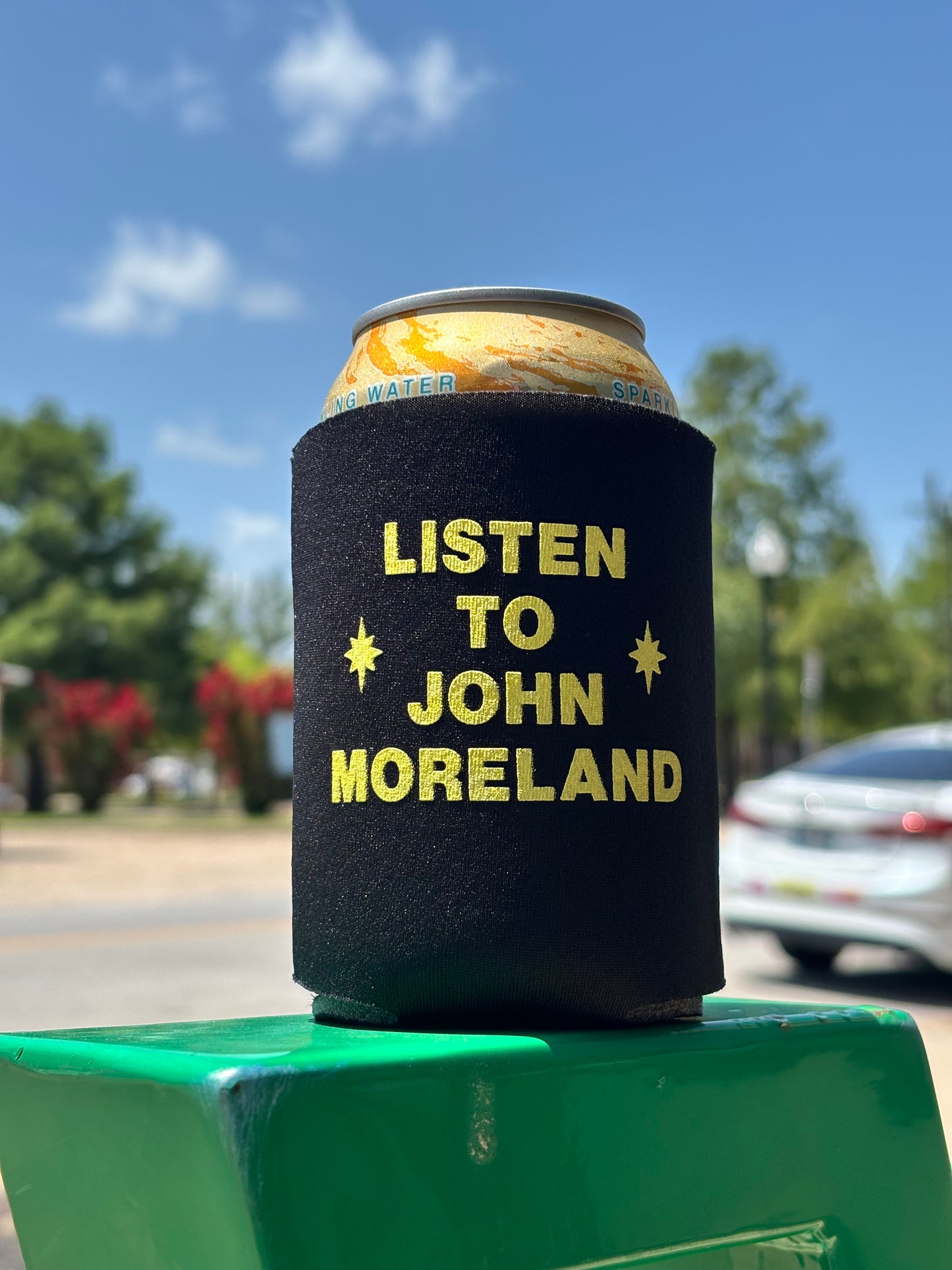"Listen to John Moreland" Black Koozie